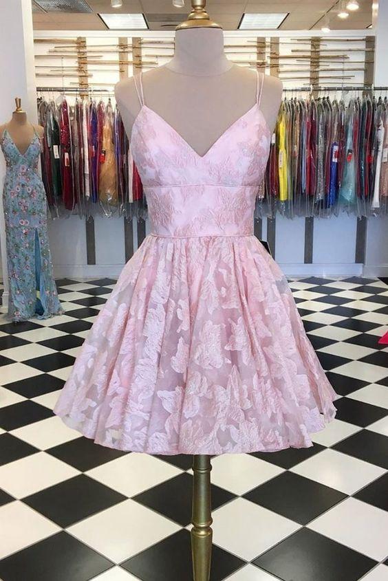 Joselyn Lace Pink Homecoming Dresses V Neck Short Dress XXA2551