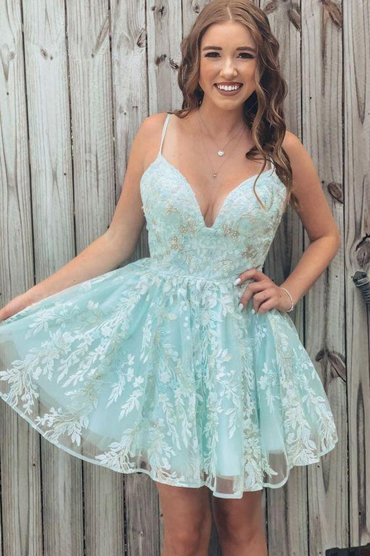 Lace Homecoming Dresses Zoey Princess Mint Green Short With Straps CD2552