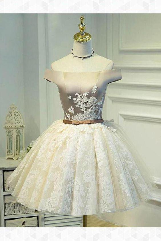 Ivory Lace Homecoming Dresses Jaylin Ball Gown Off Shoulder Short With Appliques XXA261