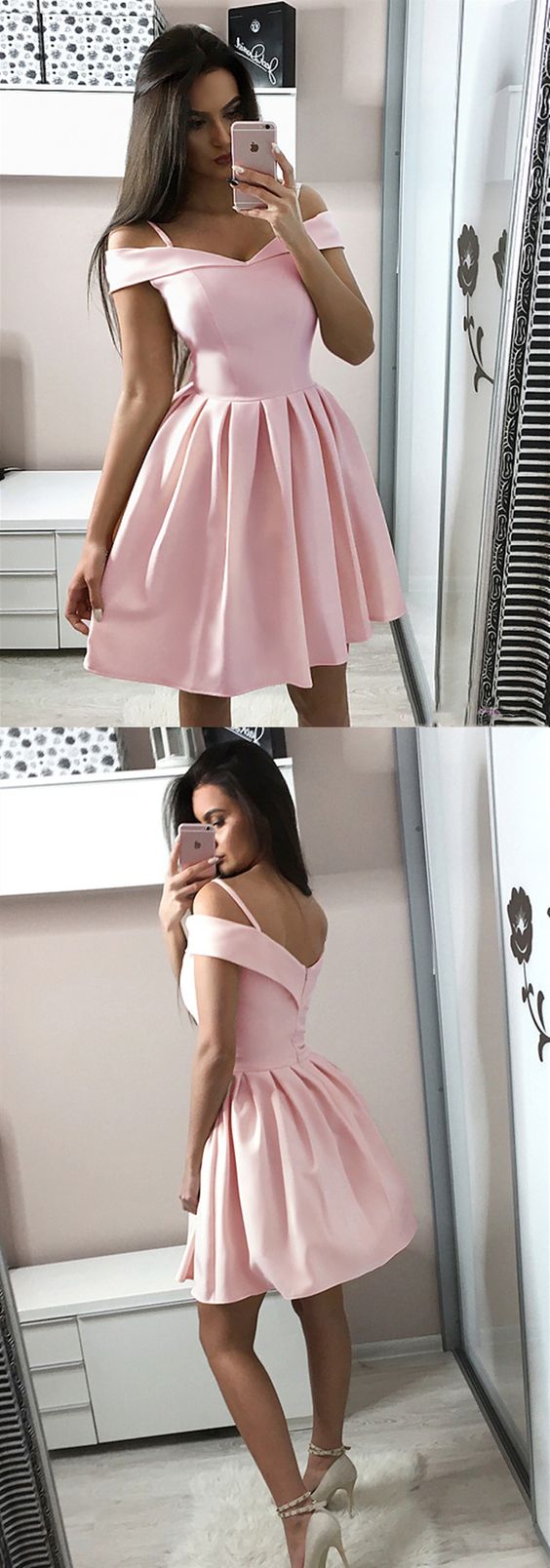 Short Off Ximena Pink Cocktail Homecoming Dresses Shoulder Graduation Dresses CD269