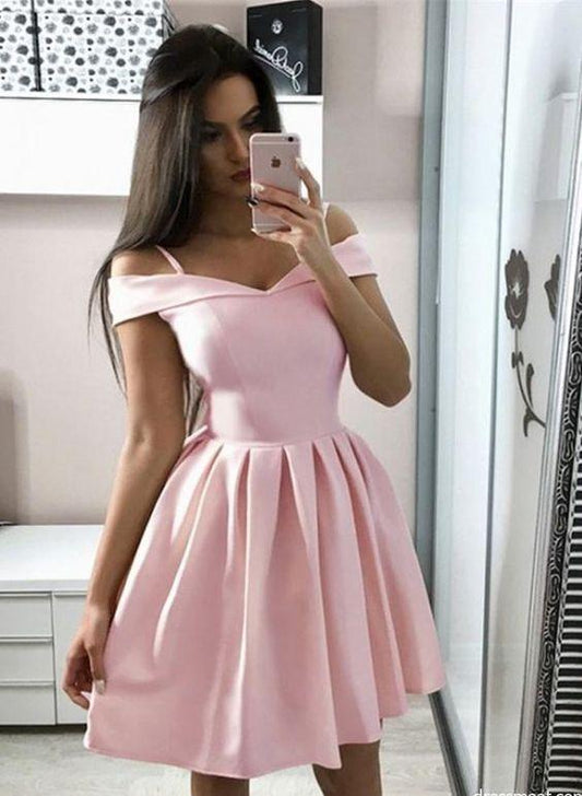 Short Off Ximena Pink Cocktail Homecoming Dresses Shoulder Graduation Dresses CD269