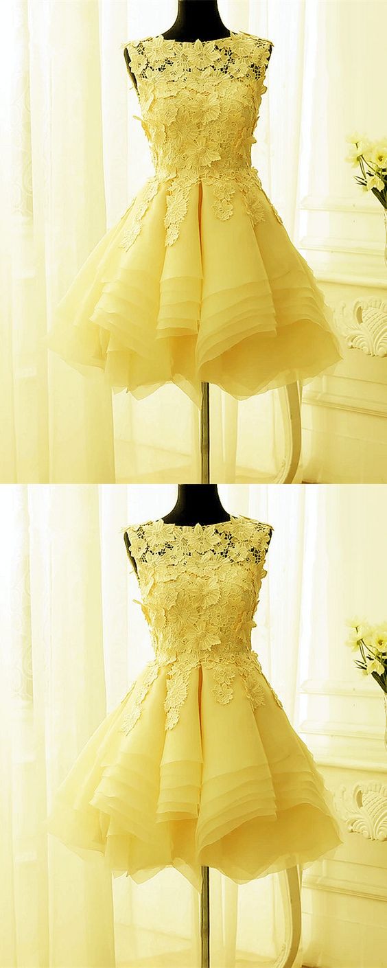 Yellow Short Dresses Semi Formal Cocktail Homecoming Dresses Julie Dresses Short Dress CD2732