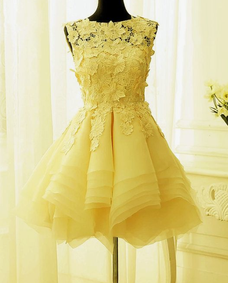 Yellow Short Dresses Semi Formal Cocktail Homecoming Dresses Julie Dresses Short Dress CD2732