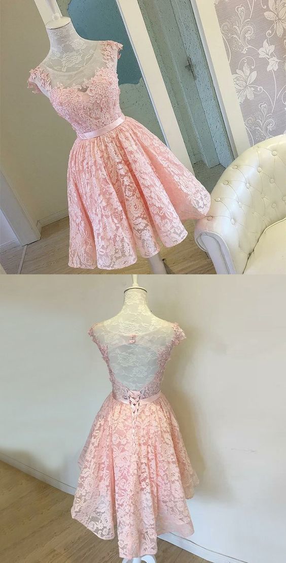 High Low Scoop Open Lace Pink Homecoming Dresses Ryan Back Pearl XXA2847