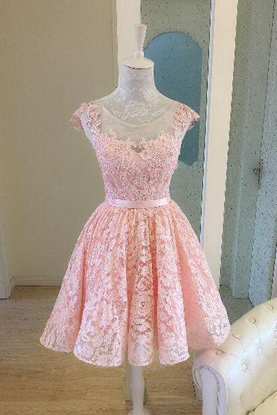 High Low Scoop Open Lace Pink Homecoming Dresses Ryan Back Pearl XXA2847