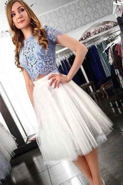 Two Piece Top Lace Amaya Homecoming Dresses Short CD2890