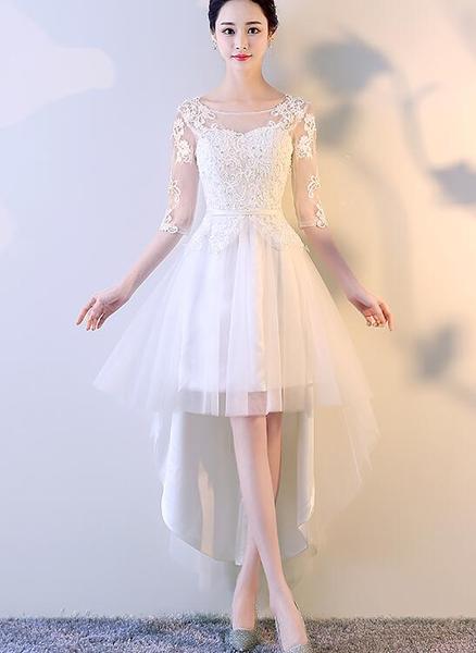 Beautiful White High Low Graduation Shaniya Lace Homecoming Dresses Dress Short Sleeves Party XXA2937