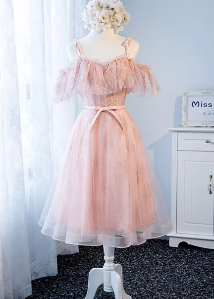 PINK TULLE LACE SHORT DRESS PINK TULLE Nathalia Homecoming Dresses LACE XXA3101