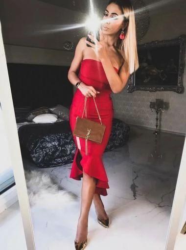 Sheath Ayana Homecoming Dresses Cocktail Red Strapless With Ruffles CD3364