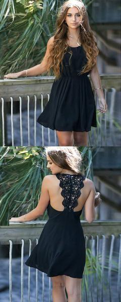 Simple A-Line Lace Susie Homecoming Dresses Chiffon Scoop Neckline Sleeveless Black With XXA3449