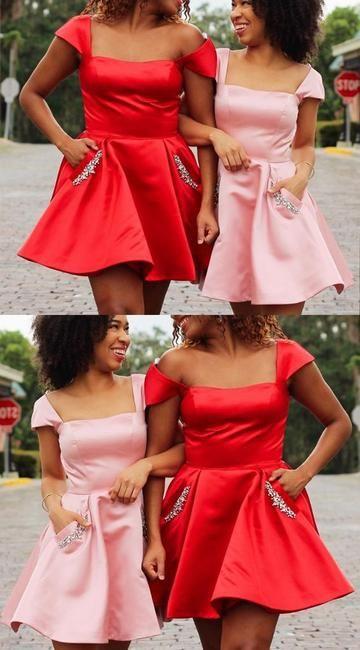 Cap Alexandria Cocktail Satin Pink Homecoming Dresses Sleeves Mini Red/ Party Dress CD3546