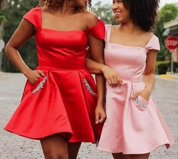 Cap Alexandria Cocktail Satin Pink Homecoming Dresses Sleeves Mini Red/ Party Dress CD3546