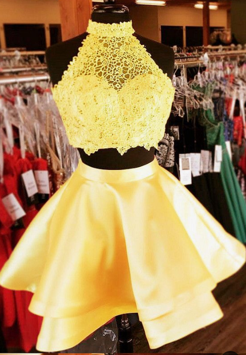 Two Piece Homecoming Dresses Alexandria Short Dresses Yellow CD3551