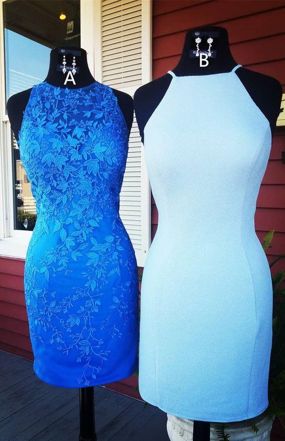 Short Blue Fitted Cocktail Homecoming Dresses Jaylee Dresses CD3613