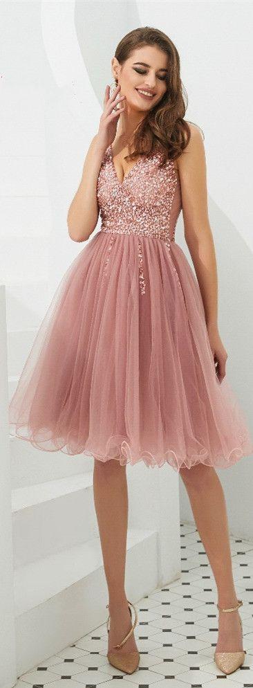 Rose Tulle Short Dresses 8th Grad Dress Back To School Dress Pink Homecoming Dresses Yareli XXA3620