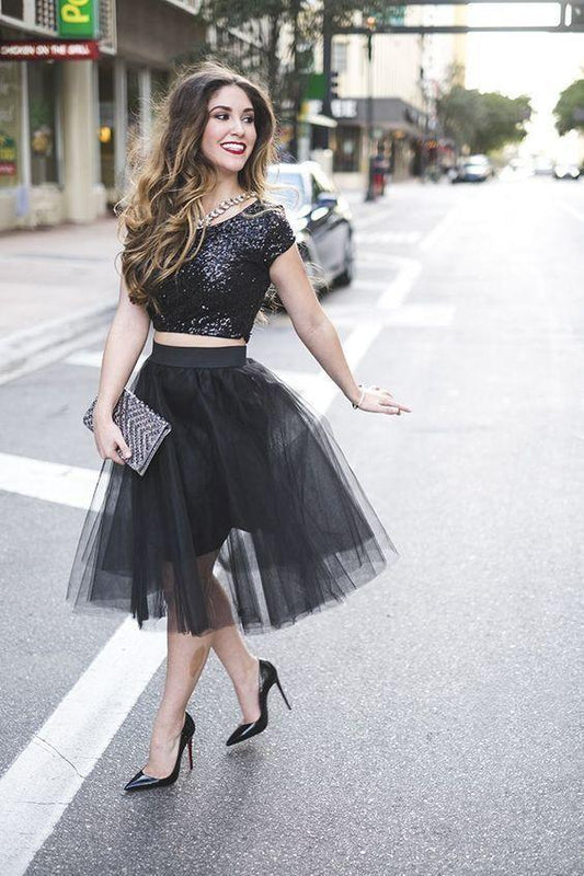 Homecoming Dresses Annika Black Tulle Two Piece CD3743