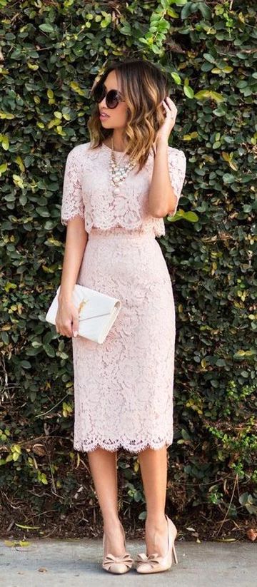 Two Piece Dress Cocktail Lace Homecoming Dresses Pink Christine Short Sleeves Midi CD3759