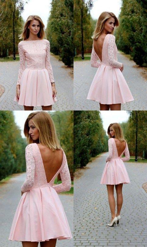 Sexy Mini Long Sleeves Party Dress Deep V Pink Ruth Lace Homecoming Dresses Back Backless Club Dresses XXA386