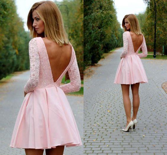 Sexy Mini Long Sleeves Party Dress Deep V Pink Ruth Lace Homecoming Dresses Back Backless Club Dresses XXA386