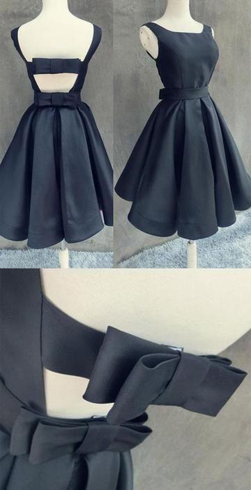 Simple Dark Navy With Bowknot Open Back Cocktail Madelyn Homecoming Dresses Dress CD3905