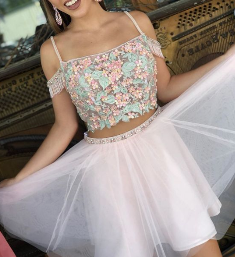 Two Piece Pink Homecoming Dresses Dana Short Cute CD3906