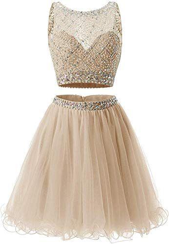 Short Juniors Two Piece A Line Homecoming Dresses Silvia Dress Short Tulle Beaded Sequins Party Dresses XXA3927