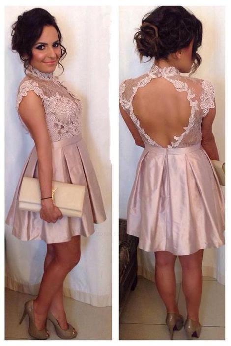 Sleeveless Homecoming Dresses Lace Paisley High Neck CD3949