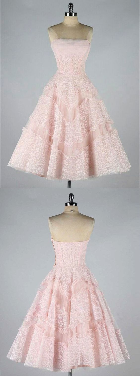 Strapless Pink Louise Lace Homecoming Dresses CD3990