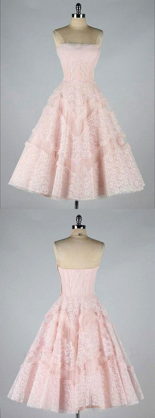 Strapless Pink Louise Lace Homecoming Dresses CD3990