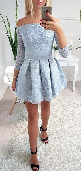 Elegant Off The Shoulder Lace Ashley Homecoming Dresses A Line 3/4 Sleeves Short XXA4152