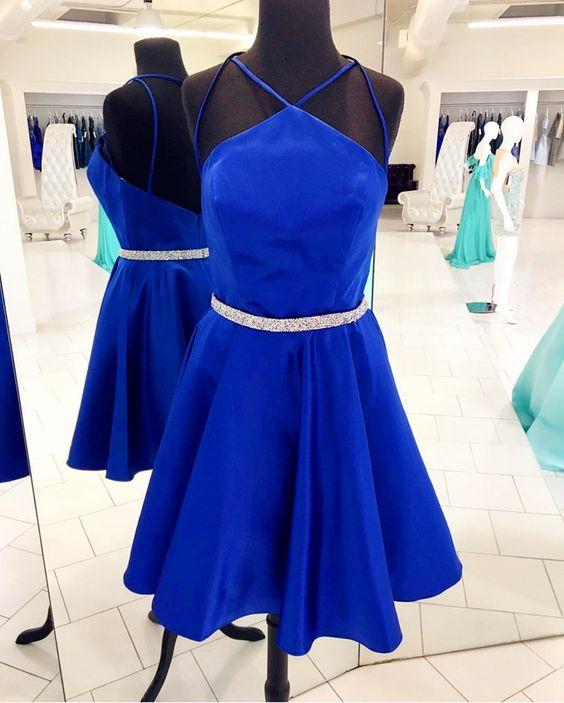 Halter Dress Cocktail Royal Blue Jayda Homecoming Dresses CD4195