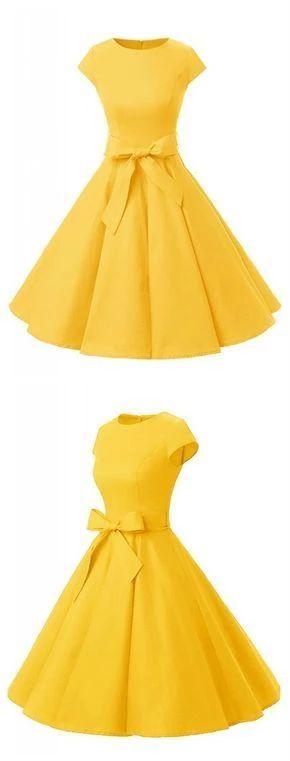 Yellow Vintage Cap Homecoming Dresses Angelina Cocktail Sleeves Party Dress Short CD4199