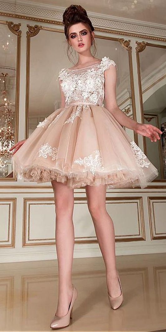 Homecoming Dresses Alina Lace Romantic Tulle & Scoop Neckline Short With Appliques & 3D Flowers XXA423