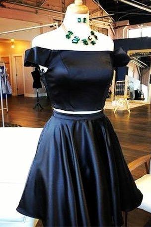 Short Black Homecomig Dress Two Piece Off The Shoulder Macy Homecoming Dresses CD4259