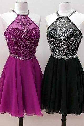 Cute Multi-Color Silver Beaded High Neck Open Back Short Dayanara Homecoming Dresses Party XXA4277