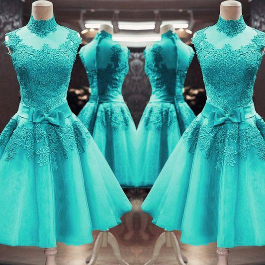 Vintage 1950s High Neck Swing Dresses Short Homecoming Dresses Lace Krystal Party Dress XXA4289