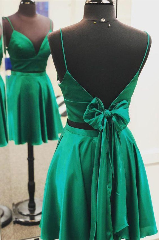 Two Piece Sheila Homecoming Dresses Green Short With Tie Back CD4295