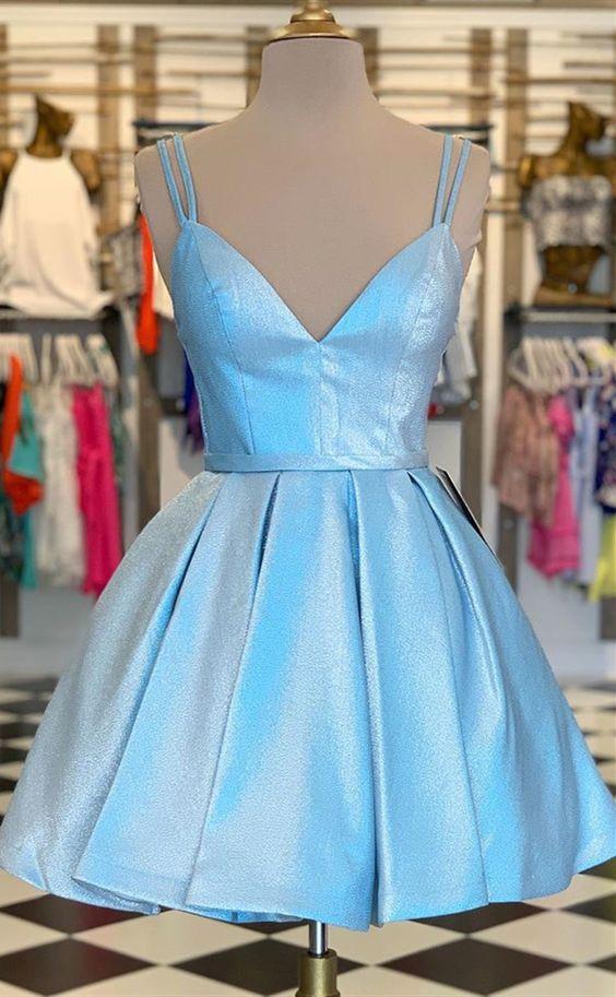 Formal Graduation Party Dresses Homecoming Dresses Cocktail A Line Salome Spaghetti Straps Blue Party Dresses CD4381