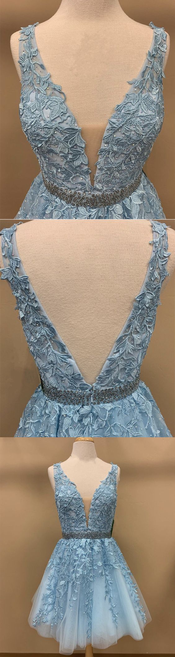 Gertie Lace Homecoming Dresses Baby Blue V Neck Tulle 2024 Cute Party Dress XXA4428