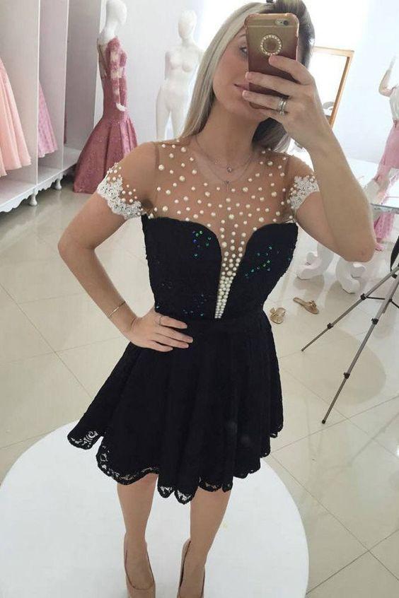 2024 Scoop Short Sleeves With Applique Shelby Homecoming Dresses Lace A Line And Beads XXA4451