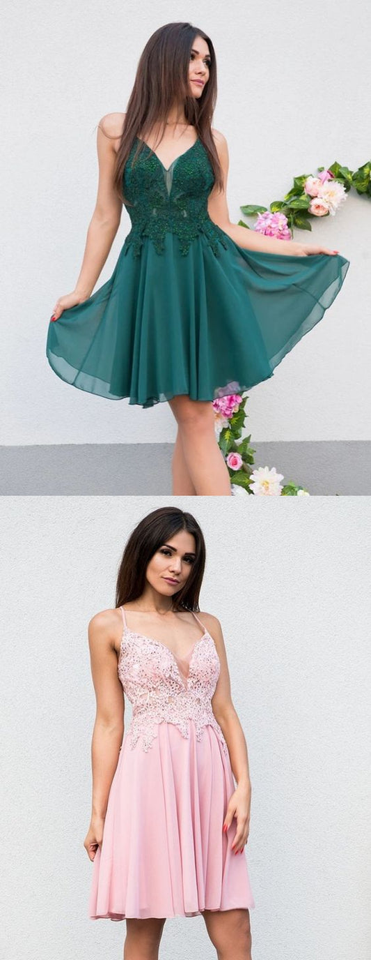 V Neck Short V Neck Short Dresses Chelsea Lace Homecoming Dresses Pink A Line XXA4587 Green