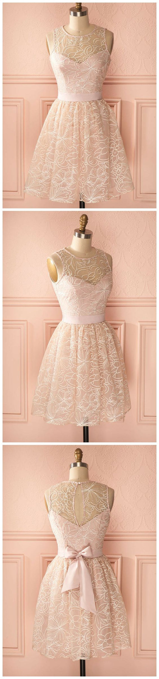 A-Line Scoop Short/Mini Cocktail Sloane Homecoming Dresses Lace Dress Dress CD4614