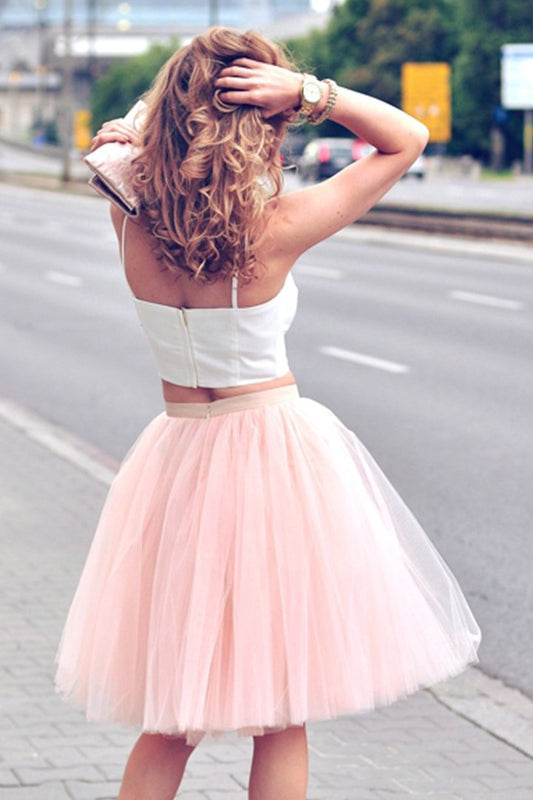 Spaghetti Straps Two Piece Blush Short Party Pink Homecoming Dresses Amya Dress XXA47