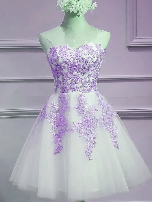 Lovely Sweetheart White Tulle Lace Daisy Homecoming Dresses With Purple Cute Party XXA4720