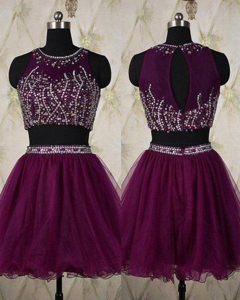 Two Piece Beading With Open Elva Homecoming Dresses Back CD4746