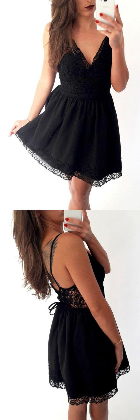 Charming Black Up Spaghetti Strap Short Party Lace Serena Homecoming Dresses Dresses Cheap XXA4748