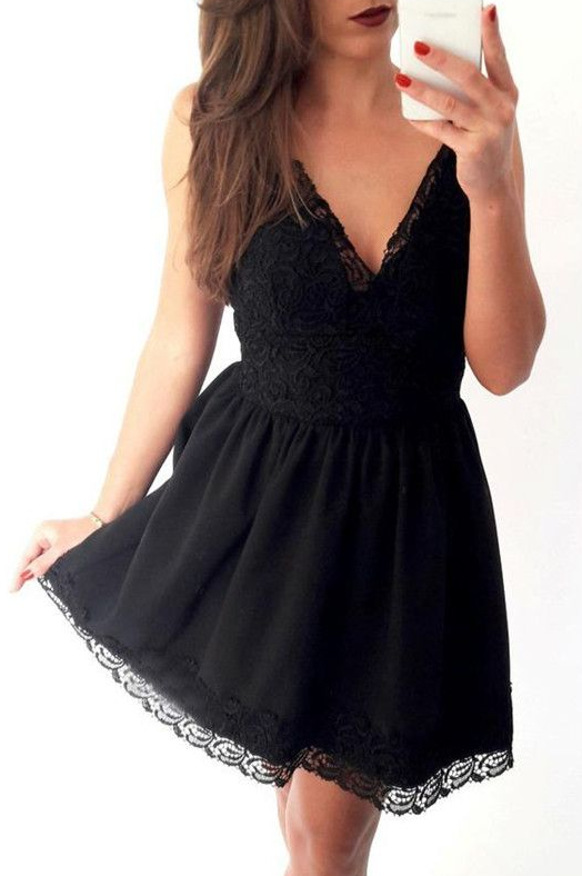 Charming Black Up Spaghetti Strap Short Party Lace Serena Homecoming Dresses Dresses Cheap XXA4748