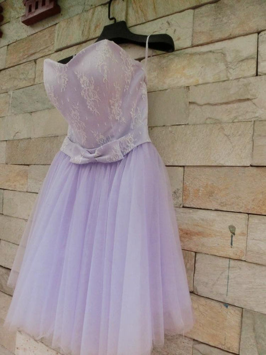 Beautiful Lavender Tulle And Cute Party Lace Homecoming Dresses Vivian Dress Sweetheart Party With Bow XXA4832