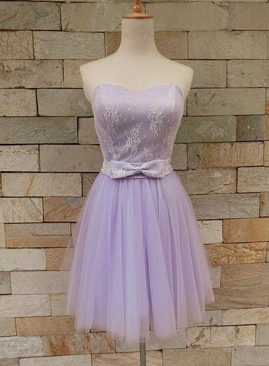 Beautiful Lavender Tulle And Cute Party Lace Homecoming Dresses Vivian Dress Sweetheart Party With Bow XXA4832