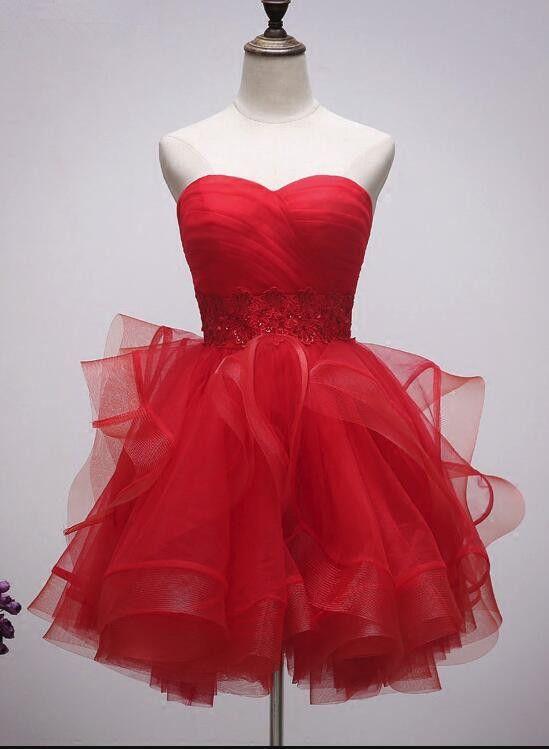 Beautiful Red Tulle Short Sweetheart -Up Teen Party Dress Tea Homecoming Dresses Lace Michaela Formal Dress XXA4834